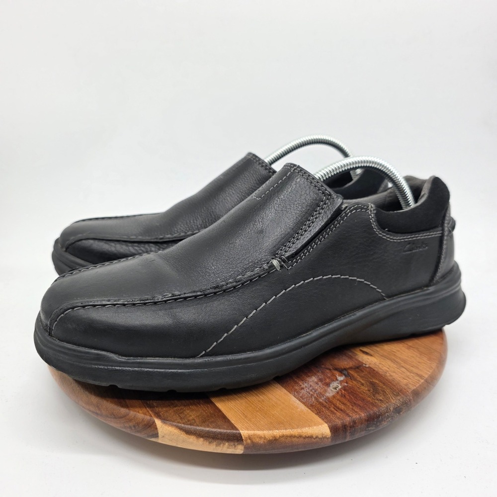 Clarks Collection Tilden Free Men 10.5 Black Leather Slip On Loafers Dress Shoes
